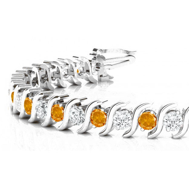 Citrine & Diamond Tennis S Link Bracelet 14k White Gold (4.00ct)