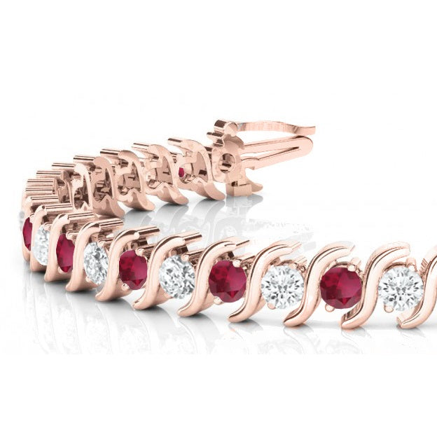Garnet & Diamond Tennis S Link Bracelet 14k Rose Gold (4.00ct)