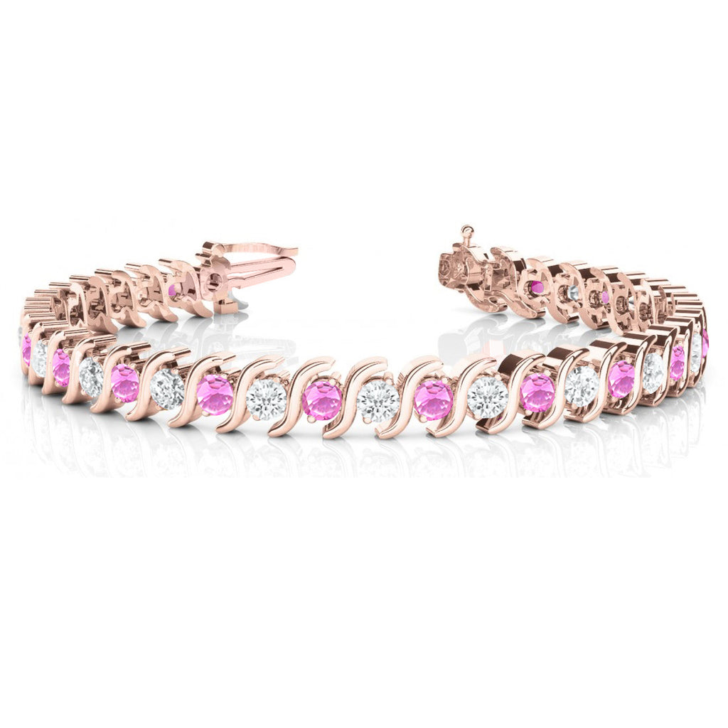 Pink Sapphire & Diamond Tennis S Link Bracelet 14k Rose Gold (4.00ct)