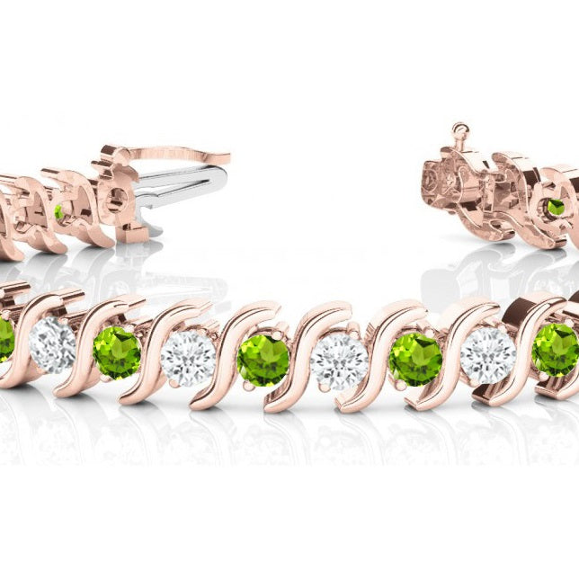 Peridot & Diamond Tennis S Link Bracelet 14k Rose Gold (4.00ct)