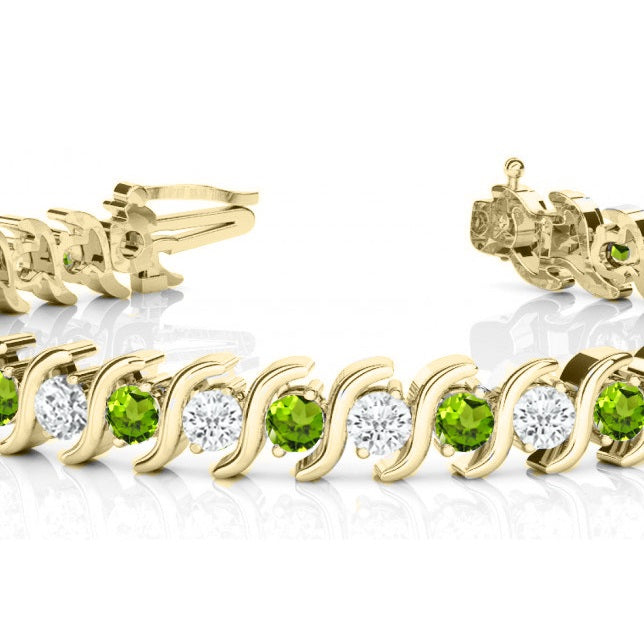 Peridot & Diamond Tennis S Link Bracelet 14k Yellow Gold (4.00ct)