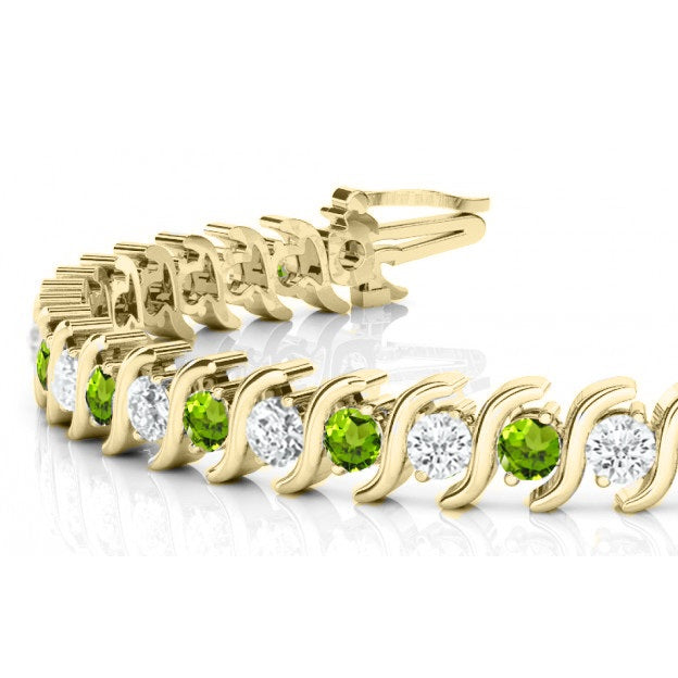 Peridot & Diamond Tennis S Link Bracelet 14k Yellow Gold (4.00ct)