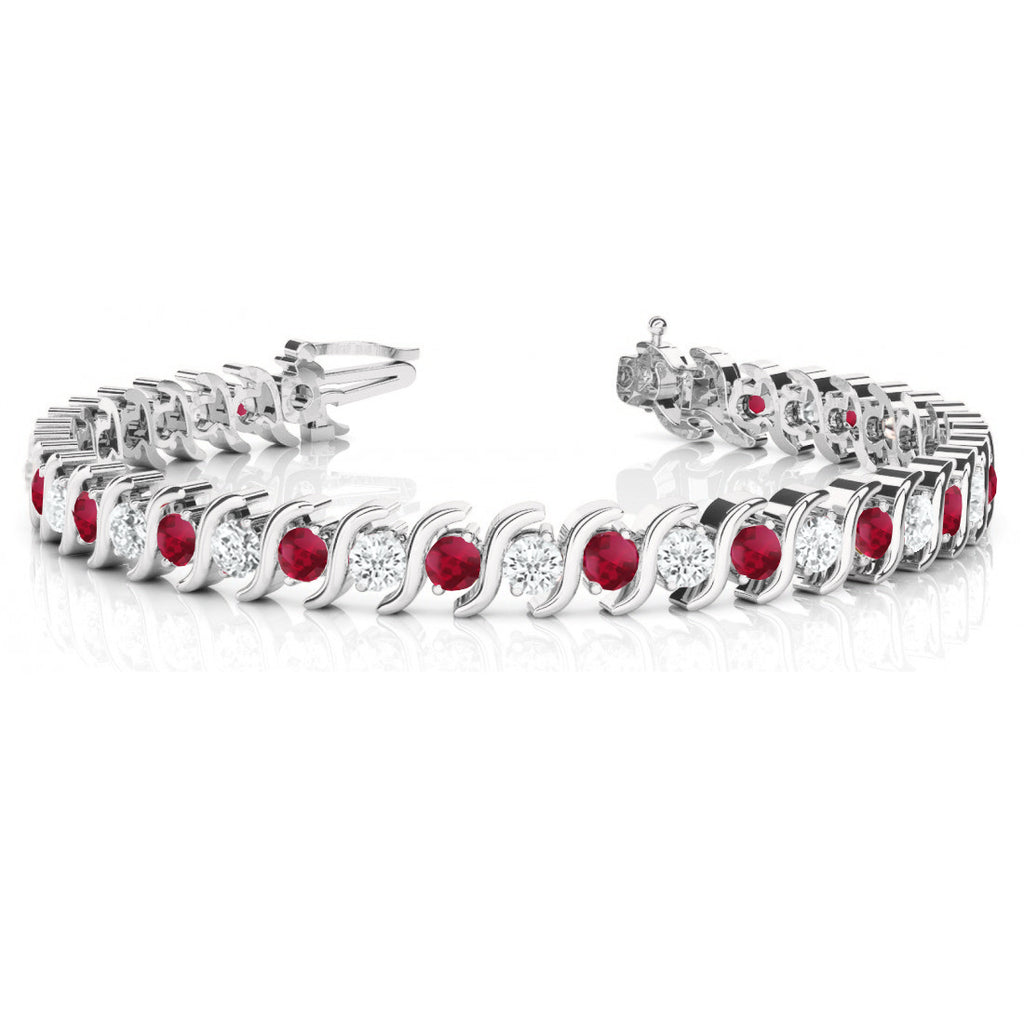 Ruby & Diamond Tennis S Link Bracelet 14k White Gold (4.00ct)