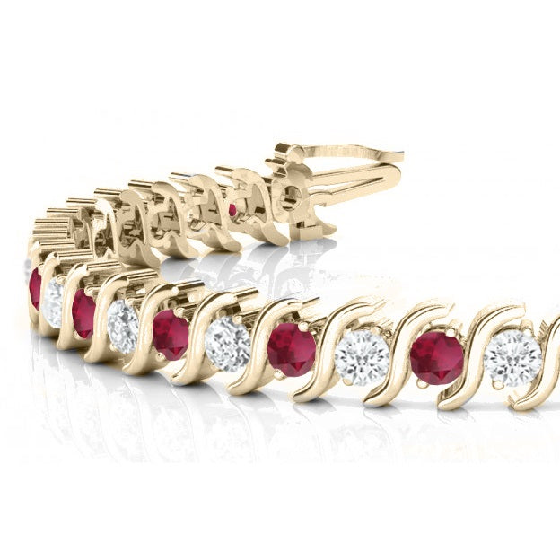 Garnet & Diamond Tennis S Link Bracelet 18k Yellow Gold (6.00ct)