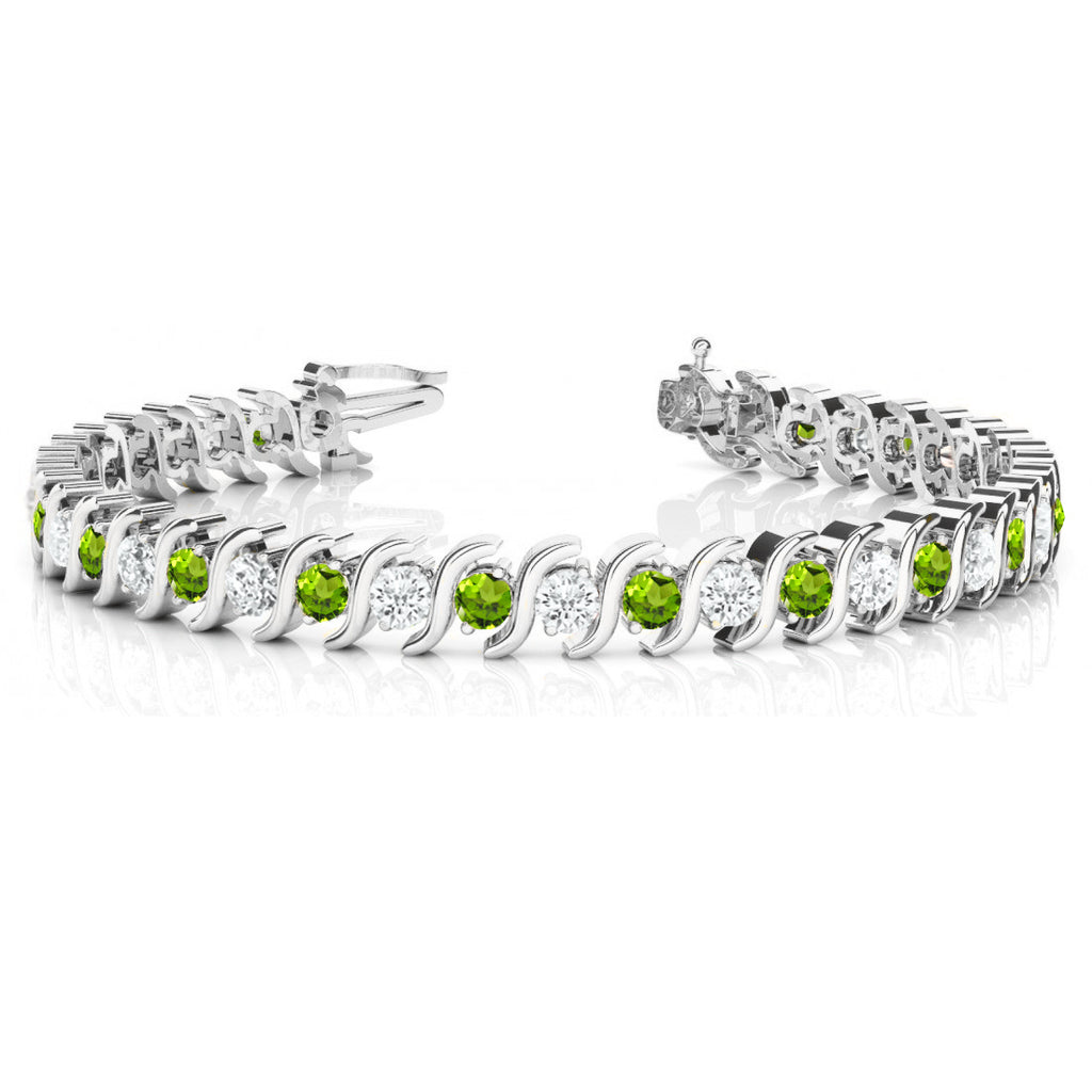 Peridot & Diamond Tennis S Link Bracelet 18k White Gold (6.00ct)
