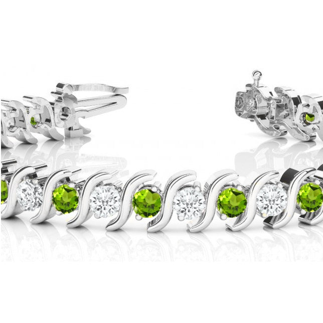 Peridot & Diamond Tennis S Link Bracelet 18k White Gold (6.00ct)
