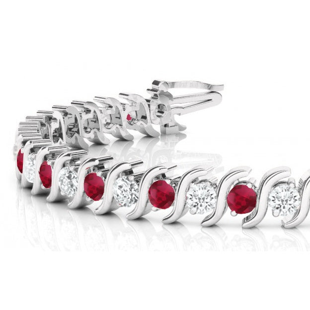 Ruby & Diamond Tennis S Link Bracelet 18k White Gold (6.00ct)