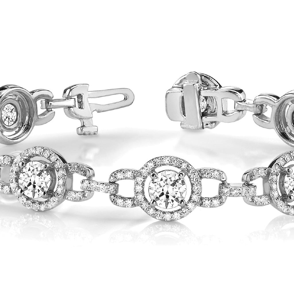 Luxury Halo Lab Diamond Halo Link Bracelet 14k White Gold (5.00ct)