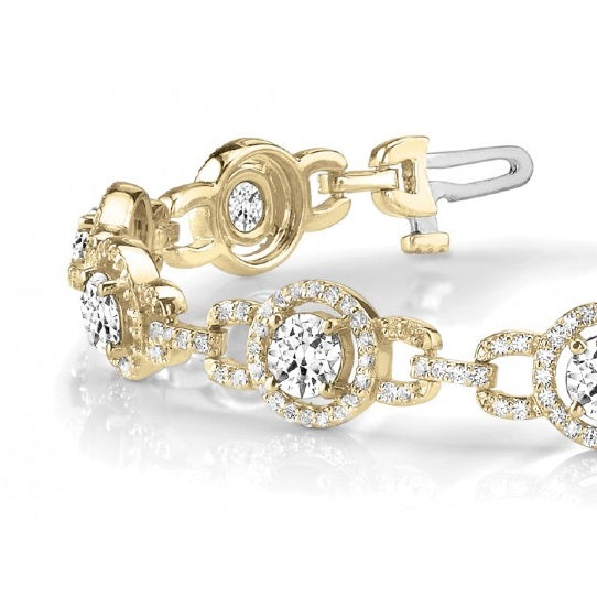 Luxury Halo Diamond Halo Link Bracelet 14k Yellow Gold (5.00ct)