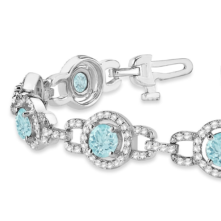 Luxury Halo Aquamarine & Diamond Link Bracelet 18k White Gold (8.00ct)
