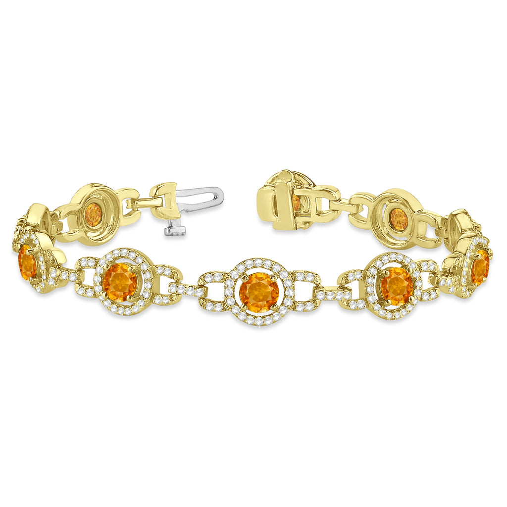 Luxury Halo Citrine & Diamond Link Bracelet 18k Yellow Gold (8.00ct)