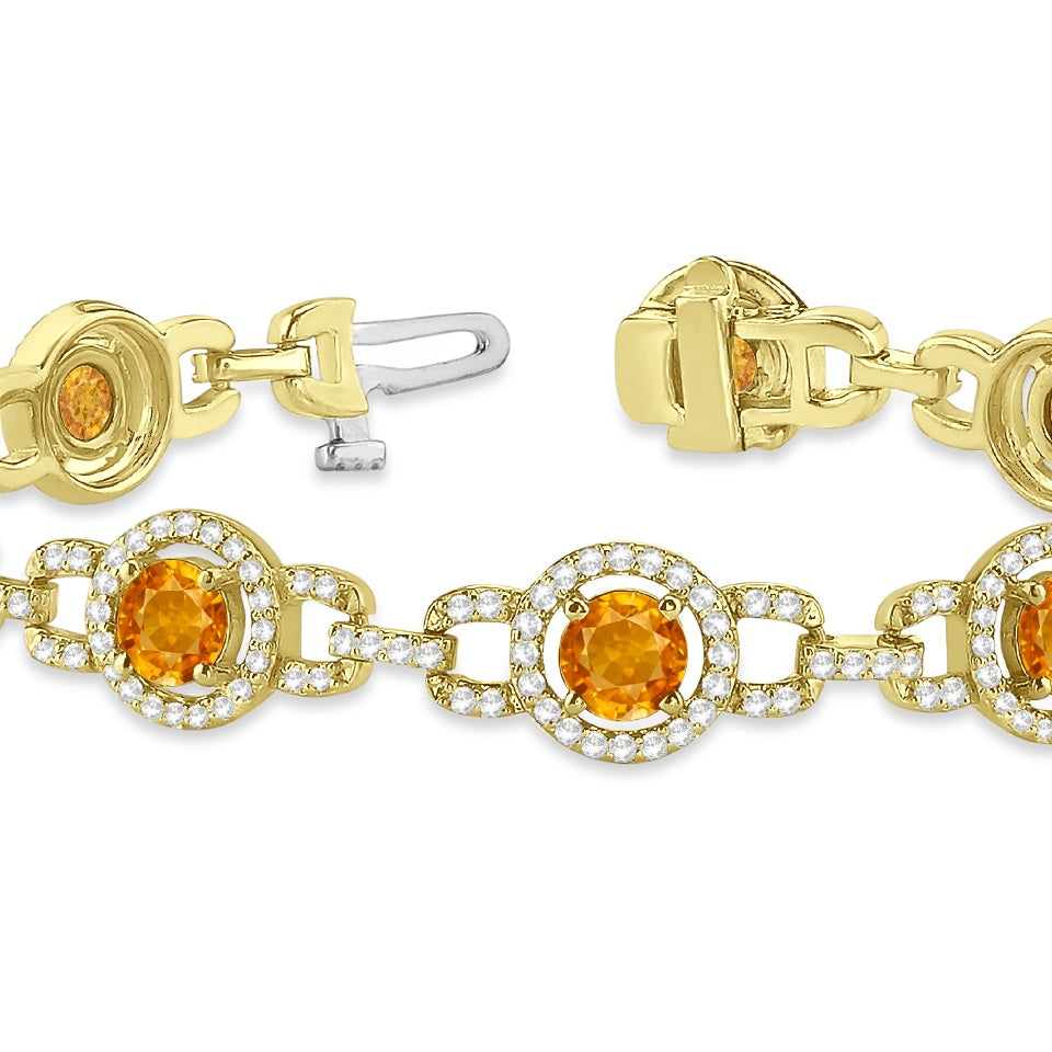 Luxury Halo Citrine & Diamond Link Bracelet 18k Yellow Gold (8.00ct)