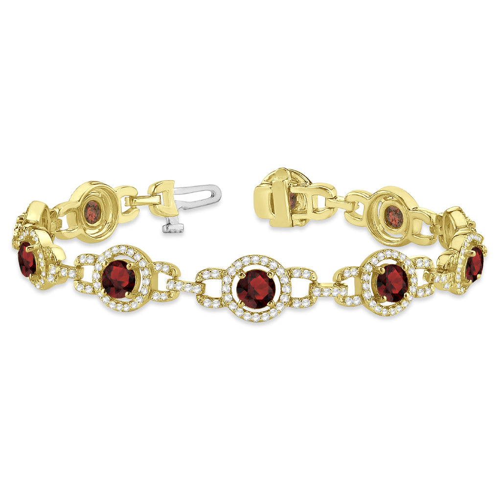 Luxury Halo Garnet & Diamond Link Bracelet 18k Yellow Gold (8.00ct)