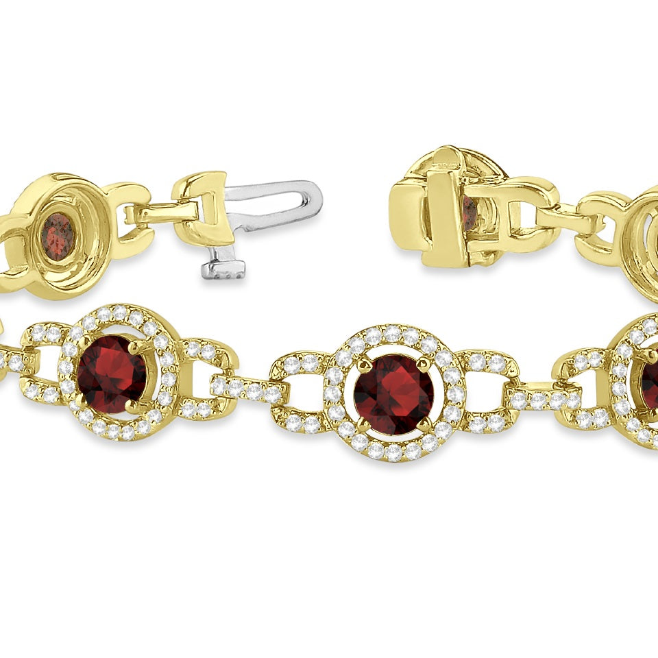 Luxury Halo Garnet & Diamond Link Bracelet 18k Yellow Gold (8.00ct)