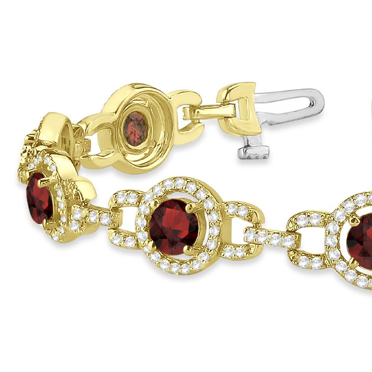 Luxury Halo Garnet & Diamond Link Bracelet 18k Yellow Gold (8.00ct)