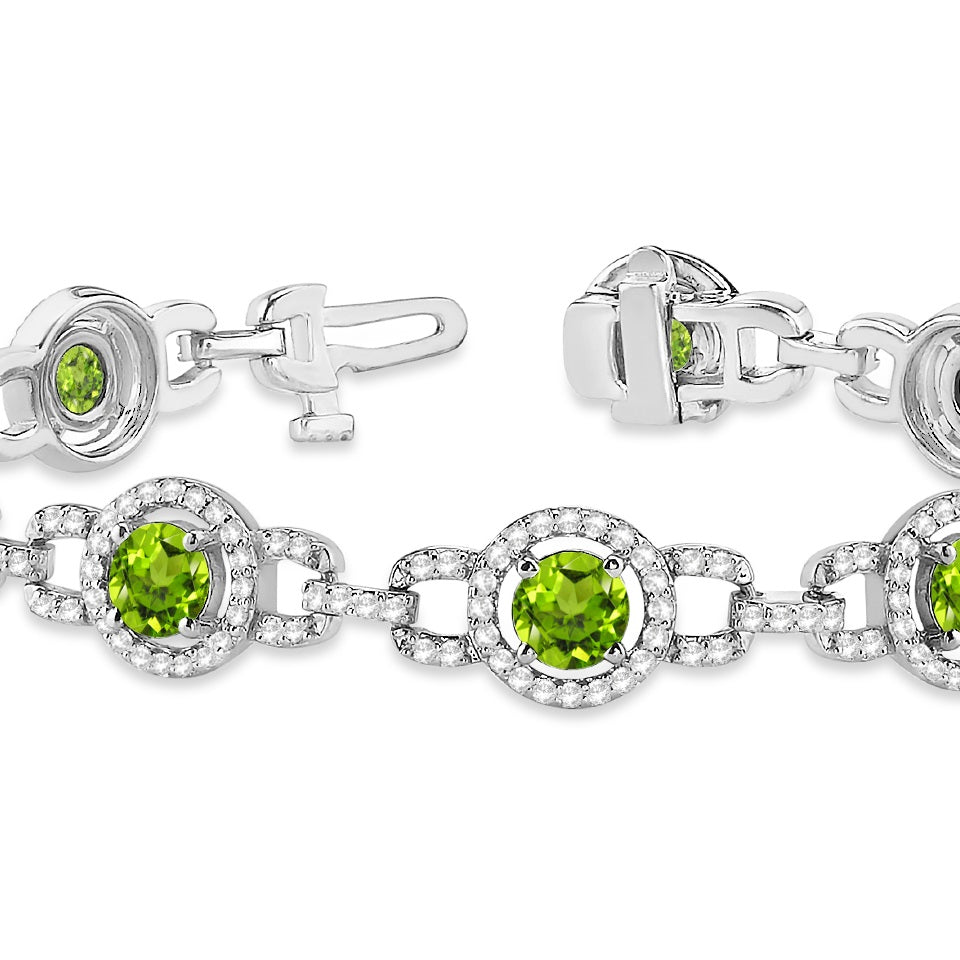 Luxury Halo Peridot & Diamond Link Bracelet 14k White Gold (8.00ct)