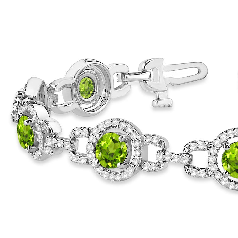 Luxury Halo Peridot & Diamond Link Bracelet 14k White Gold (8.00ct)