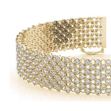 Diamond Multi-Row Wide Luxury Bridal Bracelet 18k Yellow Gold (4.16ct)