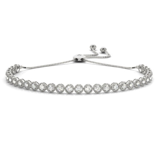 Milgrain Diamond Bolo Bracelet 18k White Gold (1.00ct)