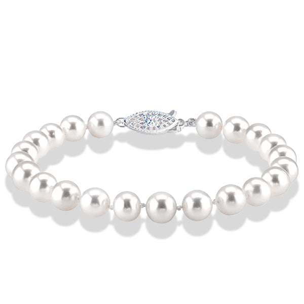 Cultured Freshwater Pearl Strand Bracelet 14K Gold Clasp 7.0-7.5mm