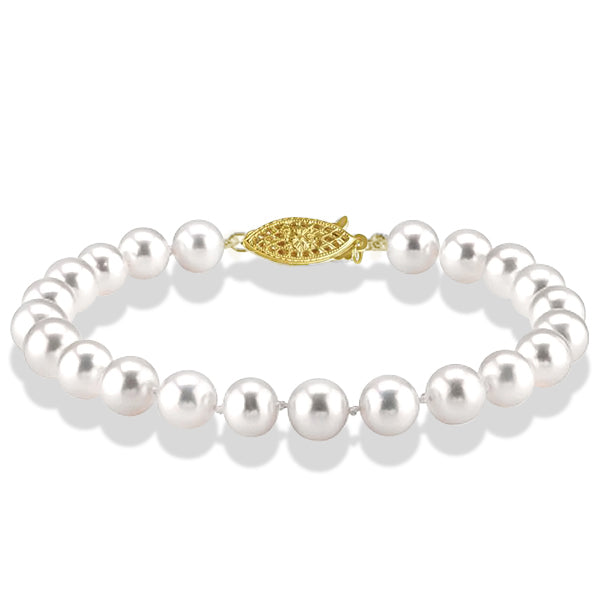 Cultured Freshwater Pearl Strand Bracelet 14K Gold Clasp 7.0-7.5mm