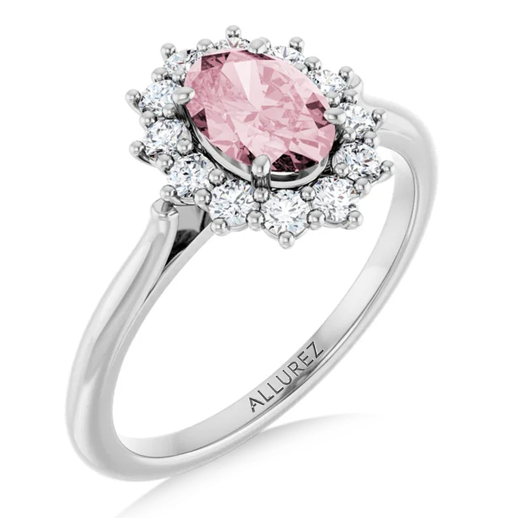 Oval Pink Morganite & Diamond Halo Ring 14K White Gold (1.08ct)