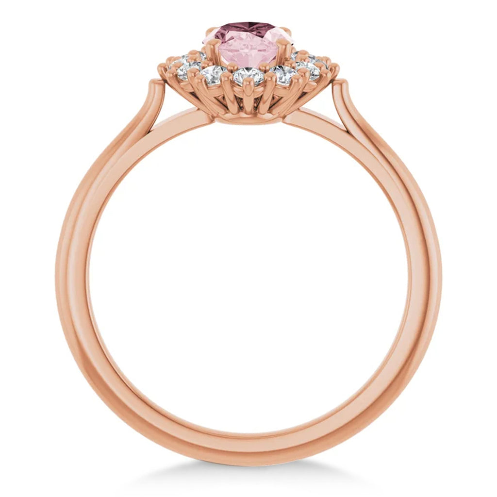 Oval Pink Morganite & Diamond Halo Ring 14K Rose Gold (1.08ct)