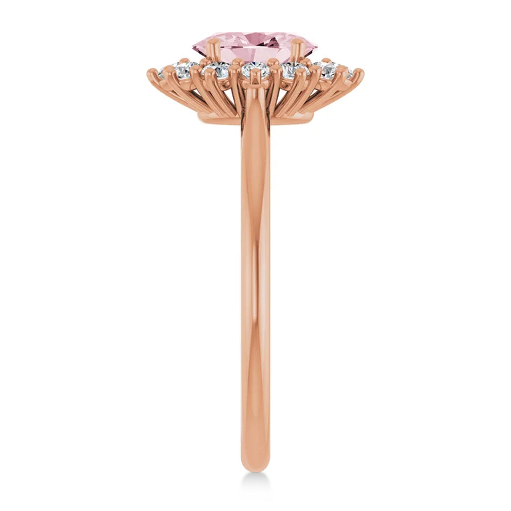 Oval Pink Morganite & Diamond Halo Ring 14K Rose Gold (1.08ct)