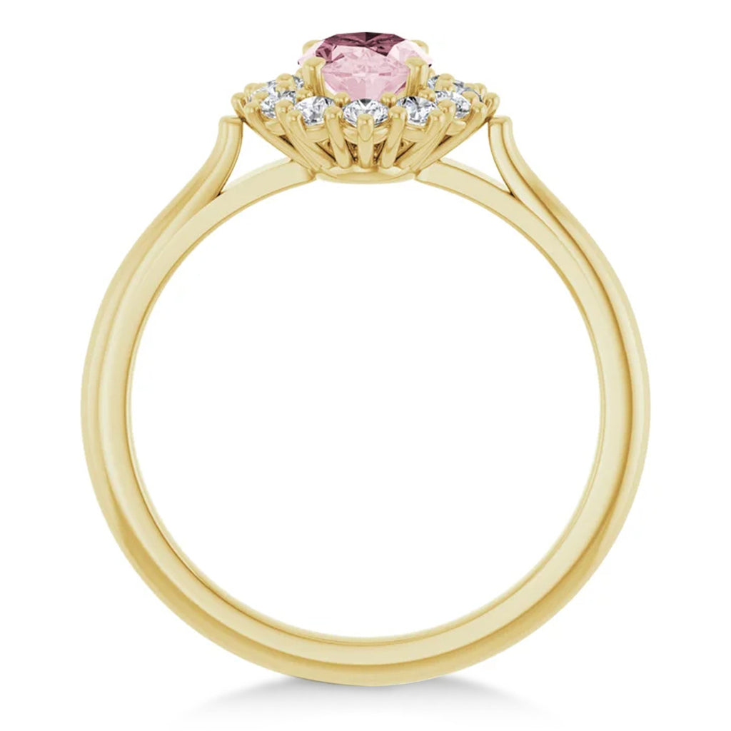Oval Pink Morganite & Diamond Halo Ring 14K Yellow Gold (1.08ct)