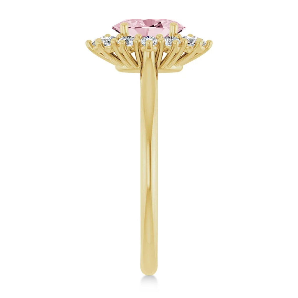 Oval Pink Morganite & Diamond Halo Ring 14K Yellow Gold (1.08ct)
