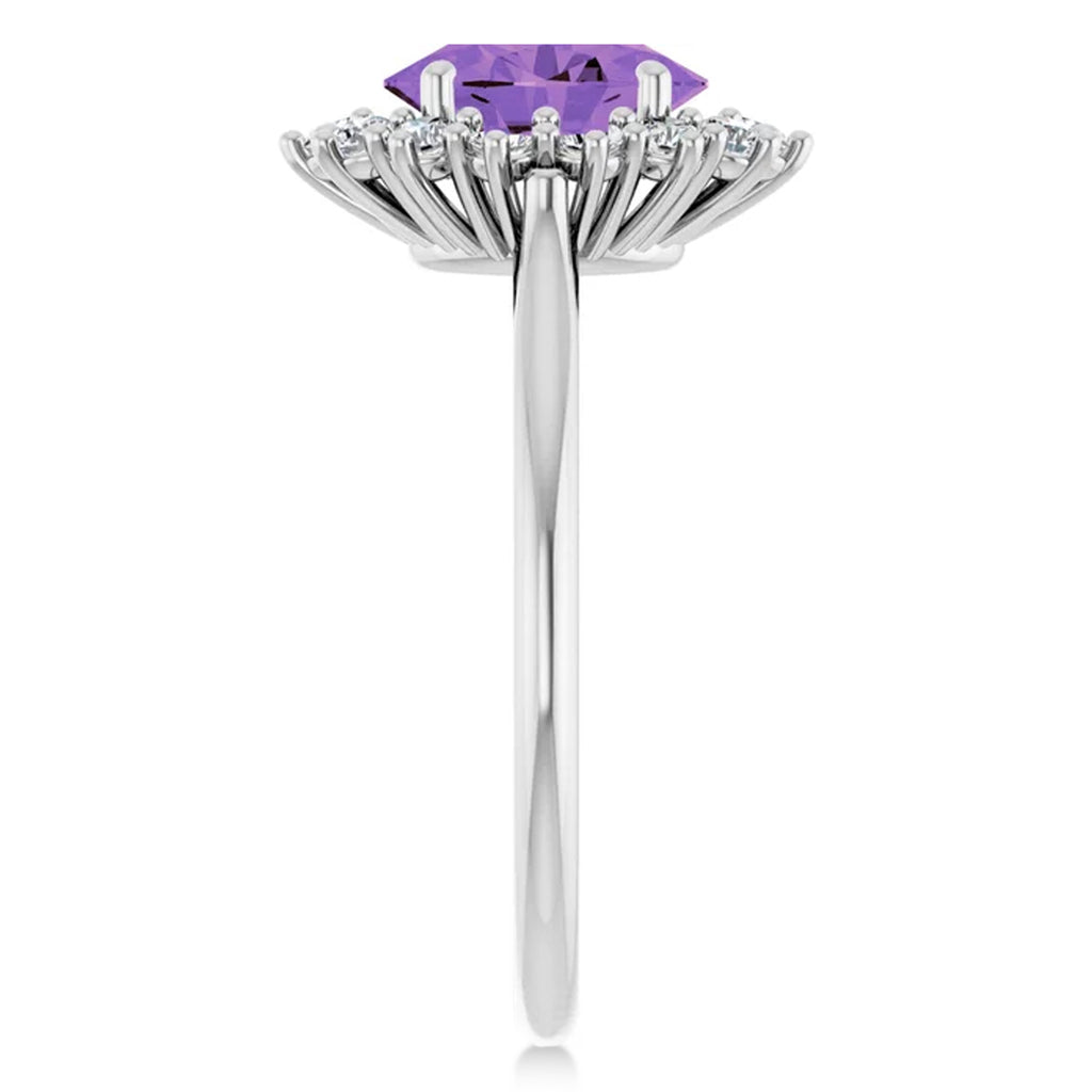 Oval Amethyst & Diamond Halo Ring 14K White Gold (1.56ct)