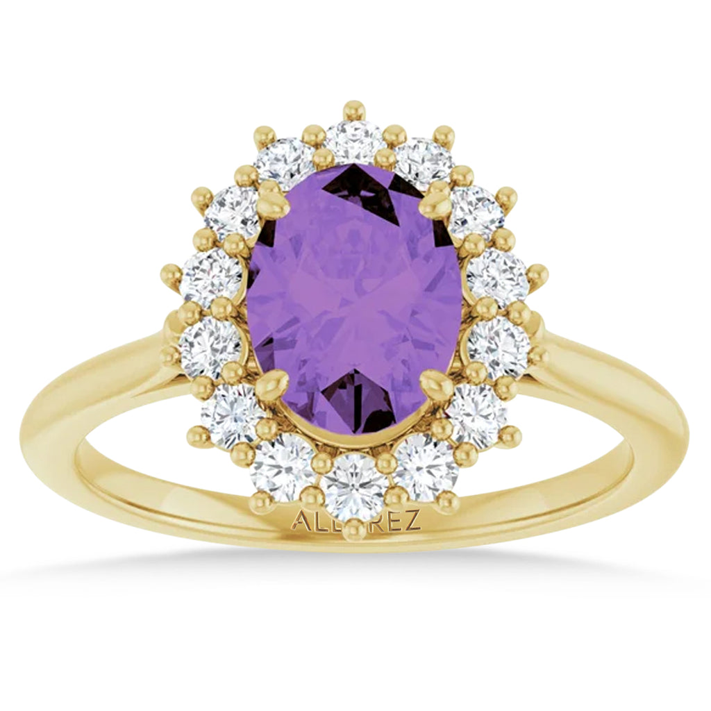 Oval Amethyst & Diamond Halo Ring 14K Yellow Gold (1.56ct)