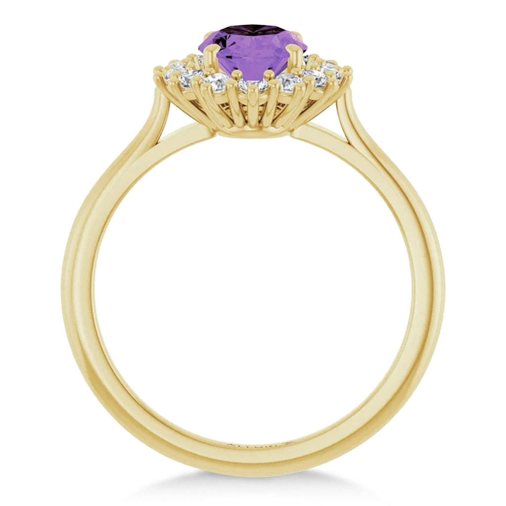 Oval Amethyst & Diamond Halo Ring 14K Yellow Gold (1.56ct)