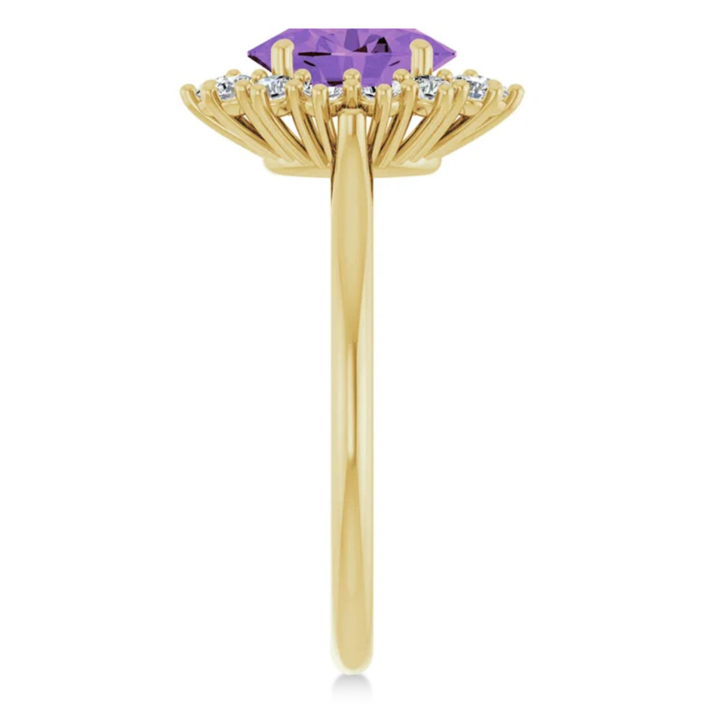 Oval Amethyst & Diamond Halo Ring 14K Yellow Gold (1.56ct)