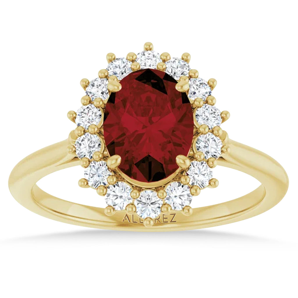 Oval Mozambique Garnet & Diamond Halo Ring 14K Yellow Gold (1.81ct)