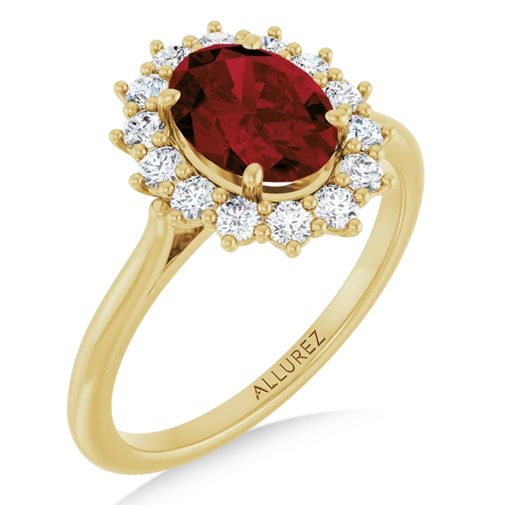Oval Mozambique Garnet & Diamond Halo Ring 14K Yellow Gold (1.81ct)