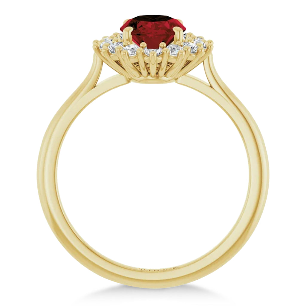 Oval Mozambique Garnet & Diamond Halo Ring 14K Yellow Gold (1.81ct)