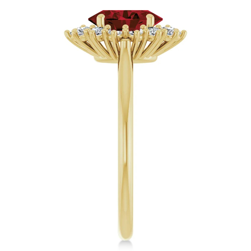 Oval Mozambique Garnet & Diamond Halo Ring 14K Yellow Gold (1.81ct)