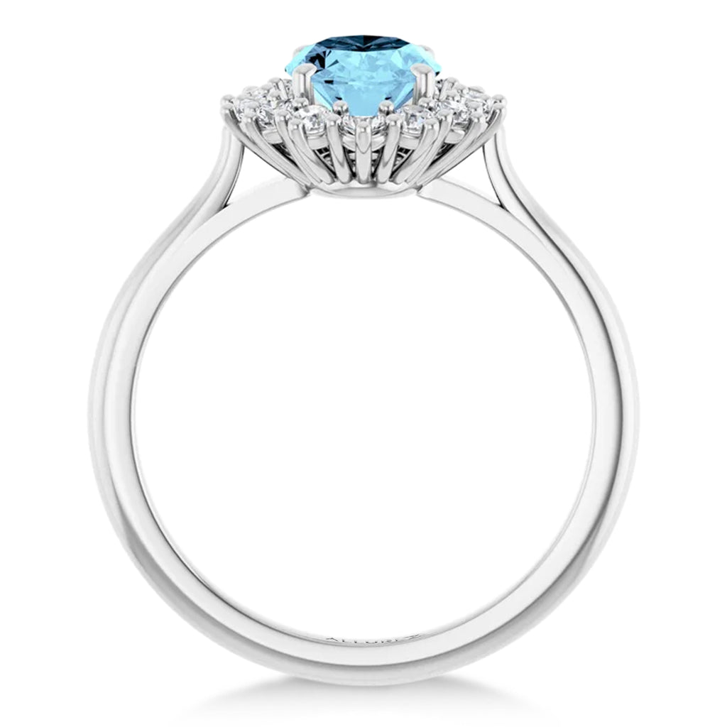 Oval Aquamarine & Diamond Halo Ring 14K White Gold (1.59ct)