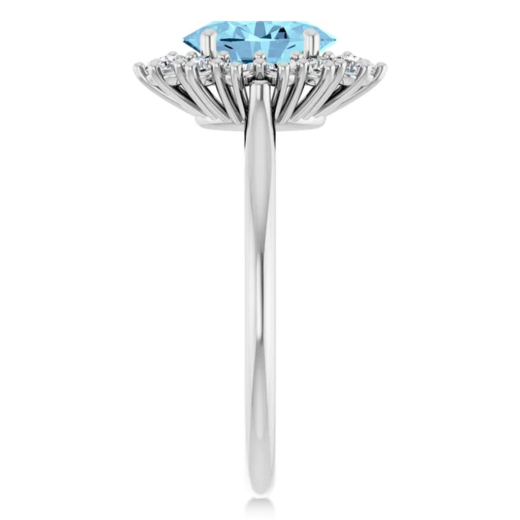 Oval Aquamarine & Diamond Halo Ring 14K White Gold (1.59ct)