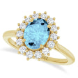 Oval Aquamarine & Diamond Halo Ring 14K Yellow Gold (1.59ct)