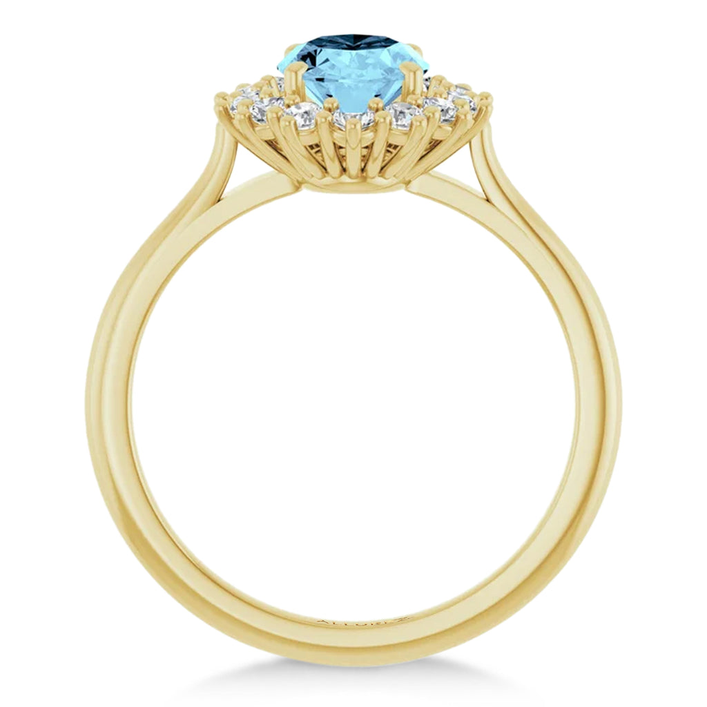 Oval Aquamarine & Diamond Halo Ring 14K Yellow Gold (1.59ct)