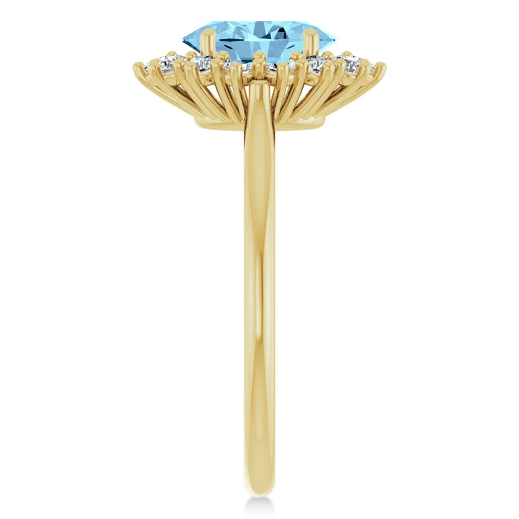 Oval Aquamarine & Diamond Halo Ring 14K Yellow Gold (1.59ct)
