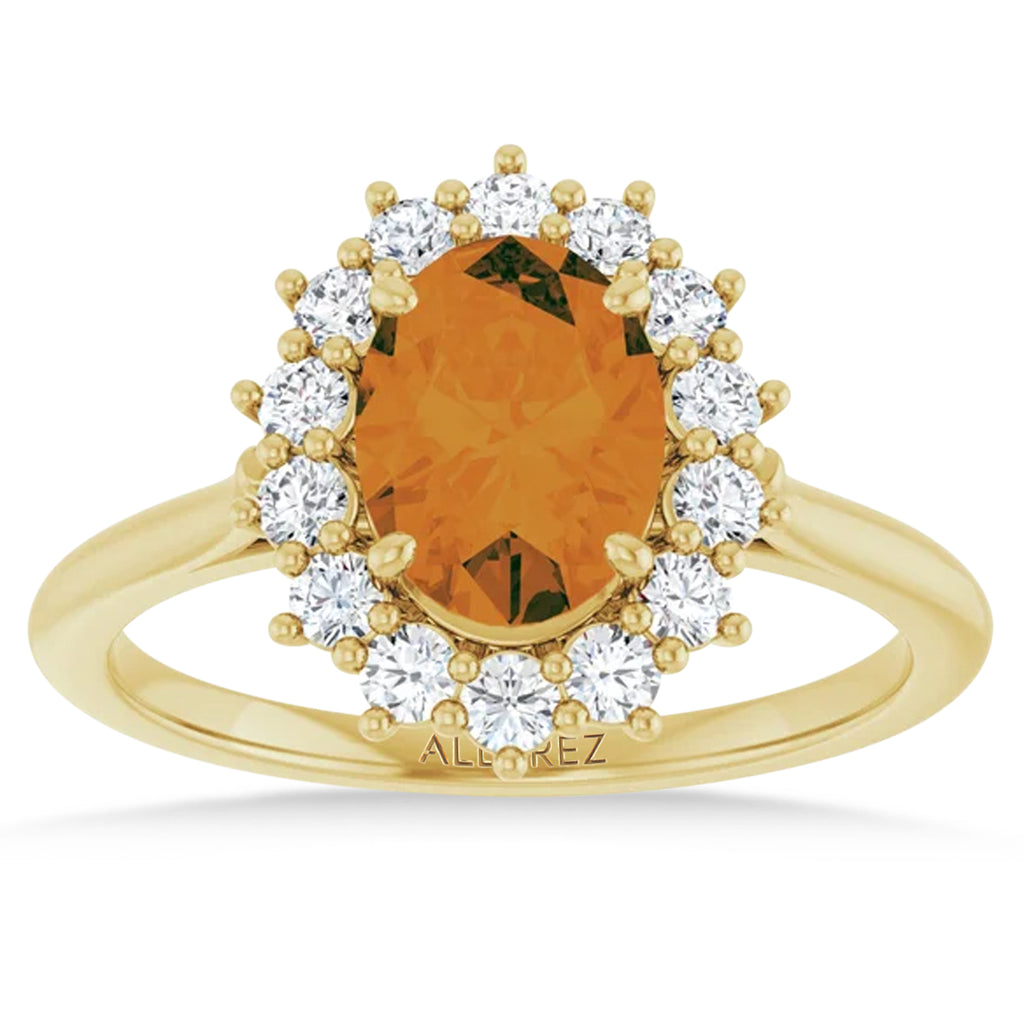 Oval Citrine & Diamond Halo Ring 14K Yellow Gold (1.66ct)