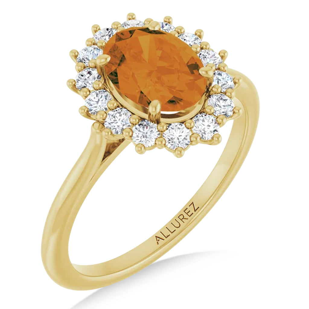 Oval Citrine & Diamond Halo Ring 14K Yellow Gold (1.66ct)