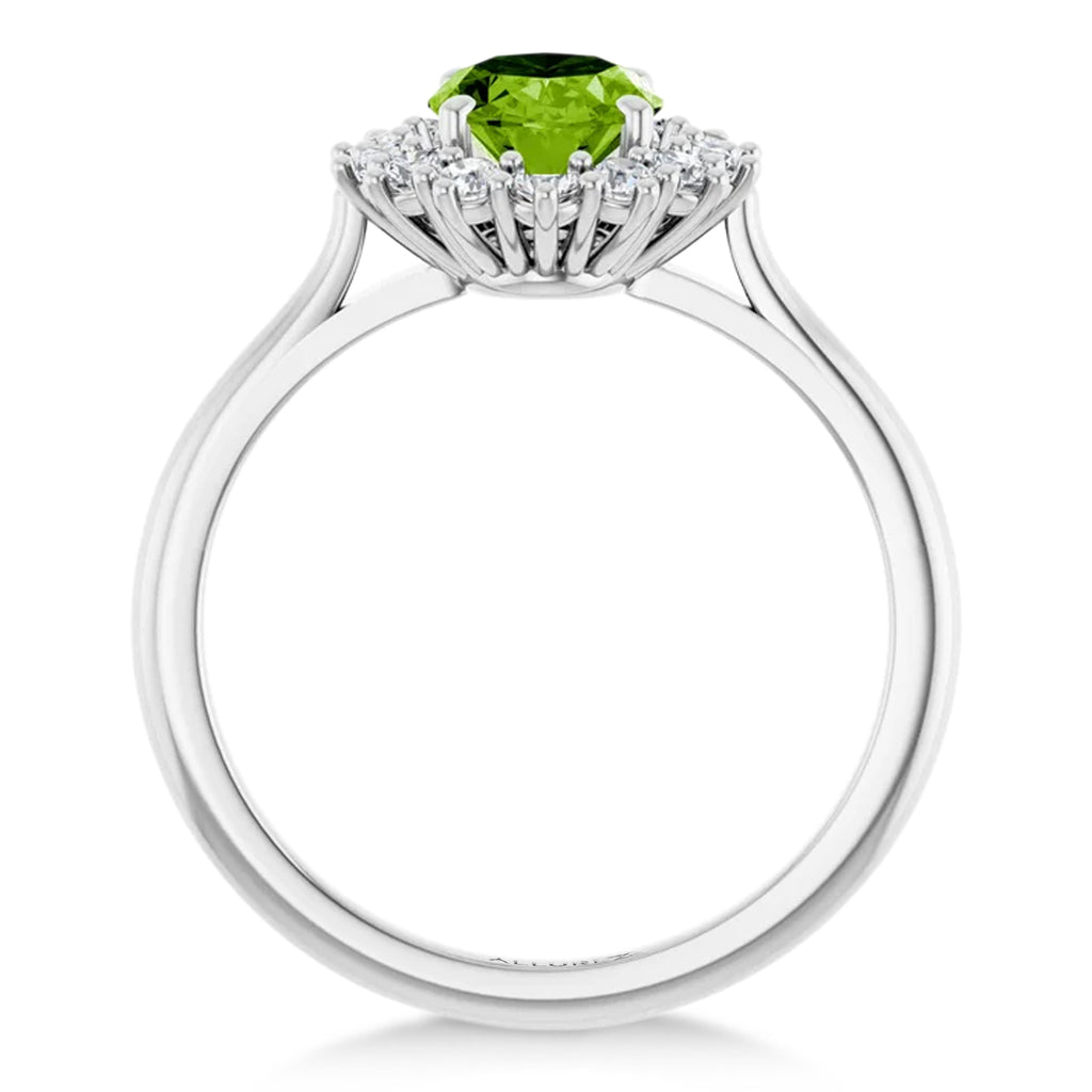 Oval Peridot & Diamond Halo Ring 14K White Gold (1.83ct)