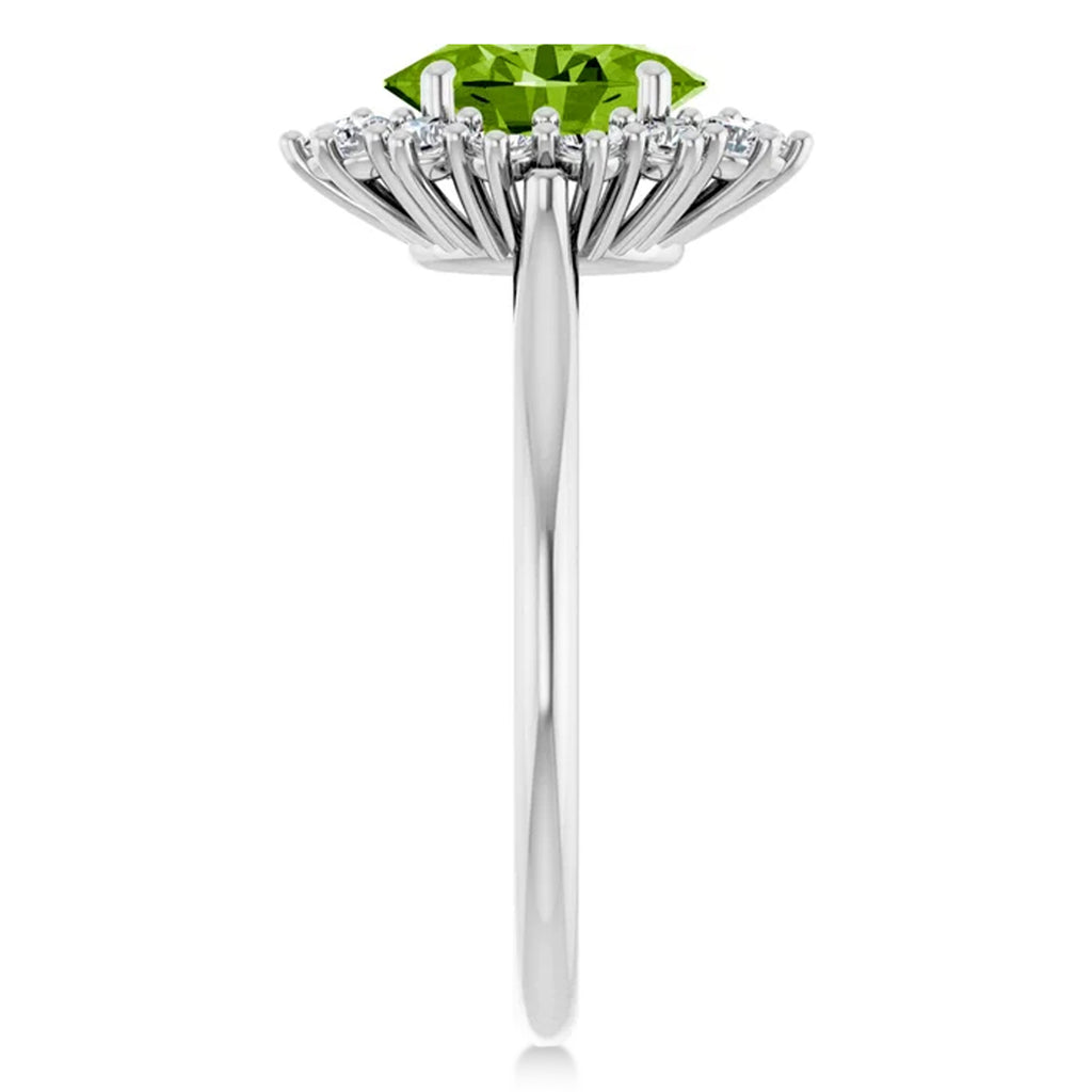 Oval Peridot & Diamond Halo Ring 14K White Gold (1.83ct)