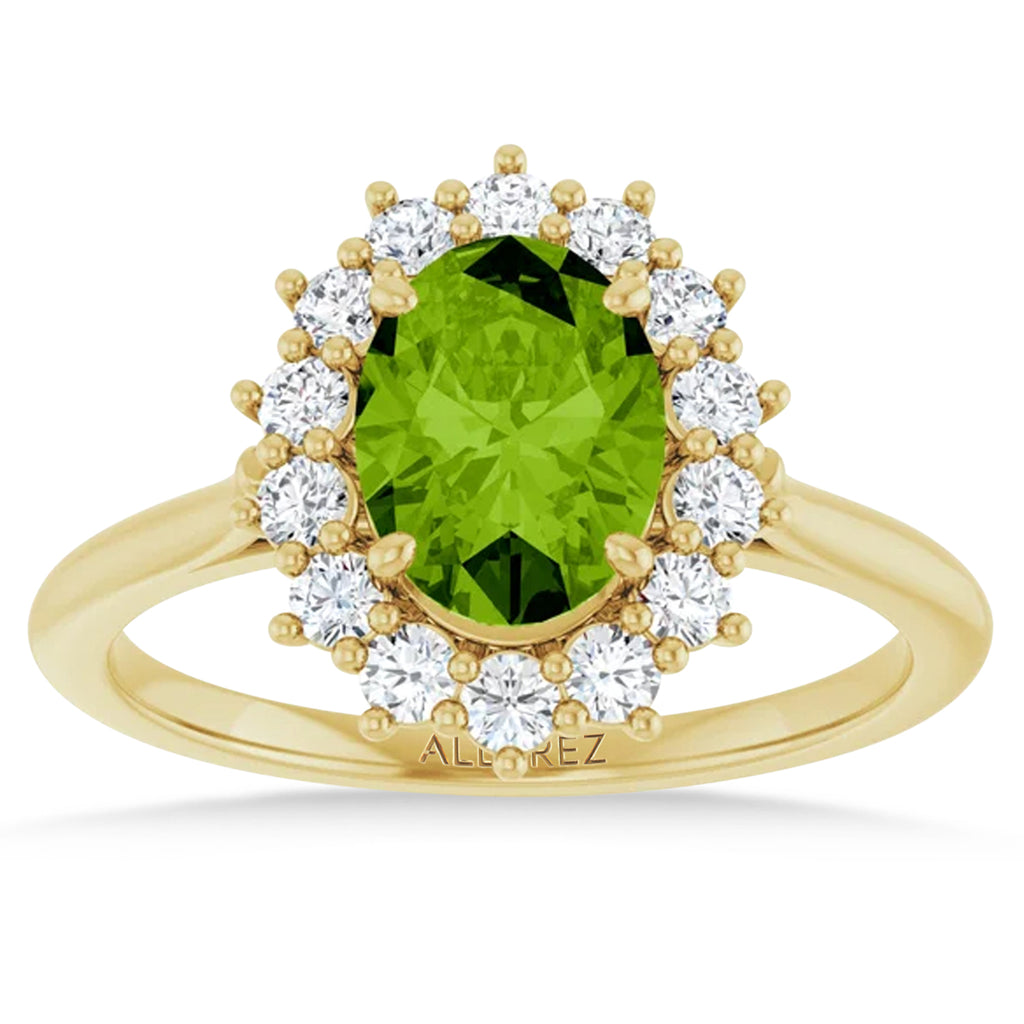 Oval Peridot & Diamond Halo Ring 14K Yellow Gold (1.83ct)