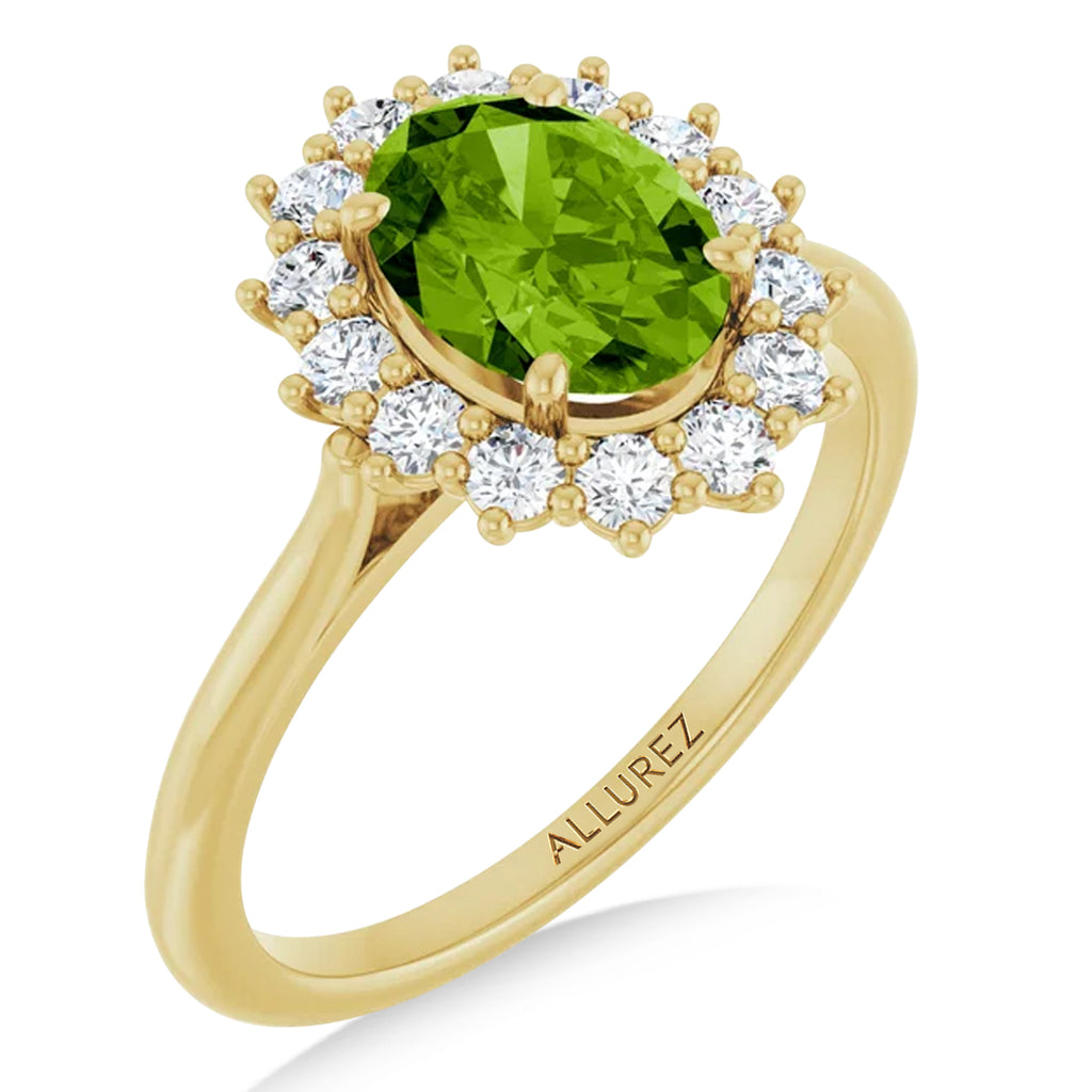 Oval Peridot & Diamond Halo Ring 14K Yellow Gold (1.83ct)