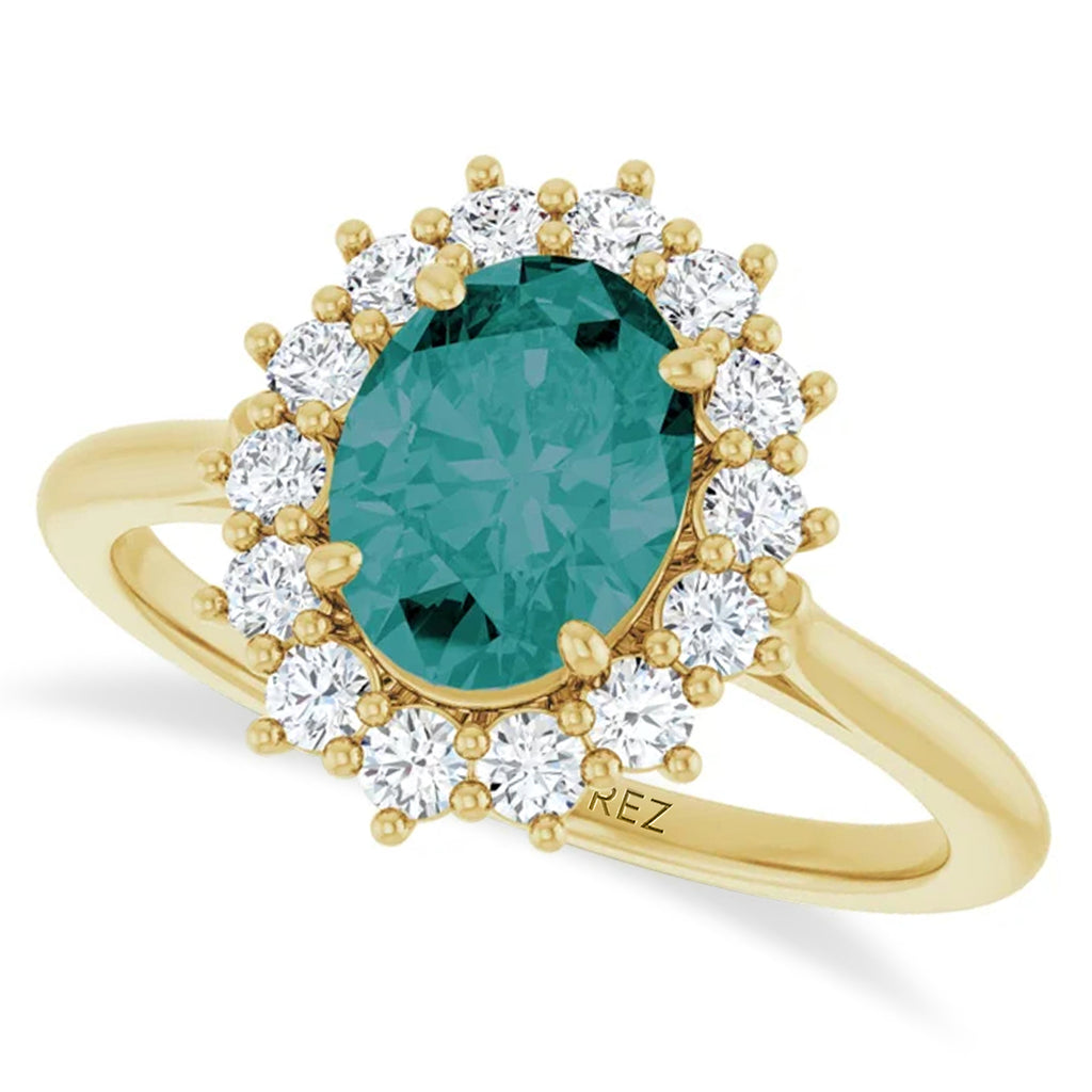 Oval Lab  Alexandrite & Diamond Halo Ring 14K Yellow Gold (2.02ct)